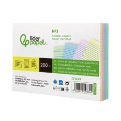 Tarjeta liderpapel para estudiar rayada cartulina de colores 170 gr/m2 100x150mm paquete de 200 unidades
