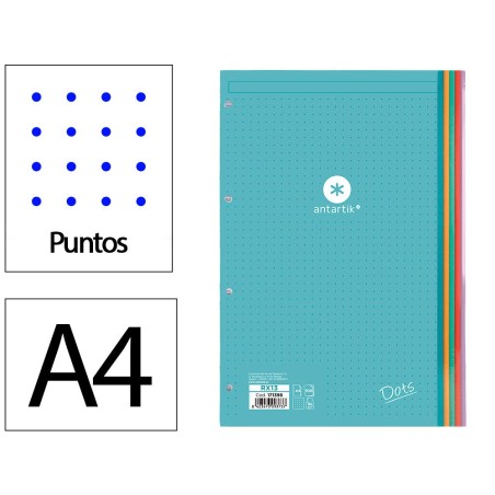 Recambio antartik a4 100 hojas 90g/m2 puntos 4 taladros bandas de 5 colores