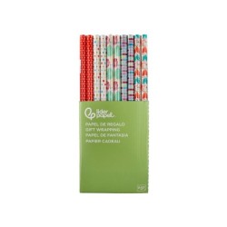 Papel de regalo liderpapel todo año rollo ancho 70 cm longitud 2 mt gramaje 60 gr diseños surtidos c-2024