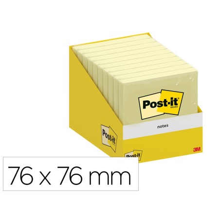 Bloc de notas adhesivas quita y pon post-it 76x76 mm 100 hojas amarillo canario retractilado individualmente
