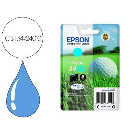 Ink-jet epson work force pro wf-3720dwf/3725dwf cian 34xl durabrite ultra ink 950 paginas