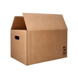 Caja para embalar q-connect americana con fondo automaticoy asas carton canal simple 5 mm color kraft 425x300x200 mm