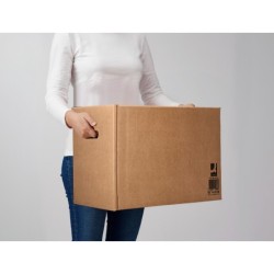 Caja para embalar q-connect americana con fondo automaticoy asas carton canal simple 5 mm color kraft 425x300x200 mm