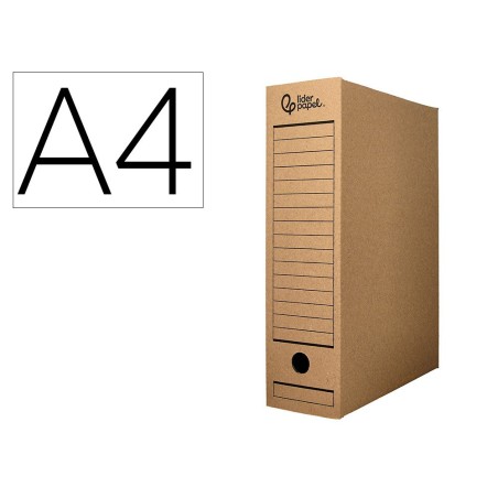 Caja archivo definitivo liderpapel din a4 carton reciclado 325g/m2 lomo 82 mm kraft 325x82x250 mm