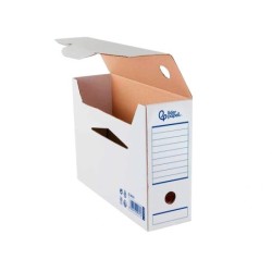 Caja archivo definitivo automatica liderpapel din a4 carton reciclado 325g/m2 lomo 100 mm blanco 360x100x255mm