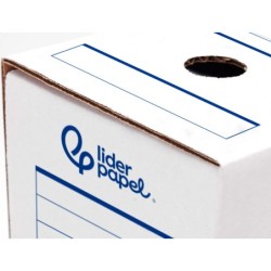Caja archivo definitivo automatica liderpapel din a4 carton reciclado 325g/m2 lomo 100 mm blanco 360x100x255mm