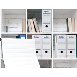 Caja archivo definitivo automatica liderpapel din a4 carton reciclado 325g/m2 lomo 100 mm blanco 360x100x255mm