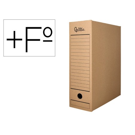 Caja archivo definitivo liderpapel folio prolongado carton reciclado 325g/m2 lomo 116 mm kraft 388x116x275 mm