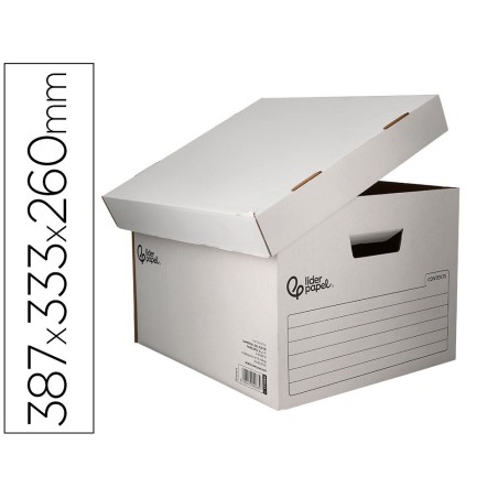 Cajon contenedor liderpapel carton automatico para 3 cajasarchivo def. folio / 4 archivadores a-z 387x333x260mm