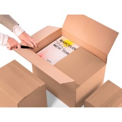 Caja para embalar q-connect ultrarresistente regulable en altura carton canal doble 7 mmcolor kraft 350x325x280 mm