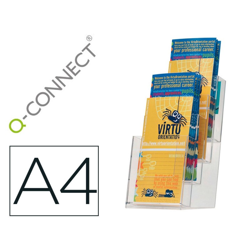 Expositor sobremesa q-connect metacrilato 1/3 din a4 para tripticos 4 compartimentos 121x159x295 mm Expositor sobremesa q-connect metacrilato 1/3 din a4 para tripticos 4 compartimentos 121x159x295 mm