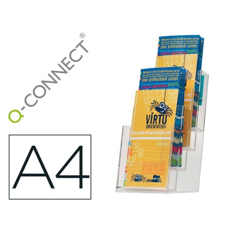 Expositor sobremesa q-connect metacrilato 1/3 din a4 para tripticos 4 compartimentos 121x159x295 mm