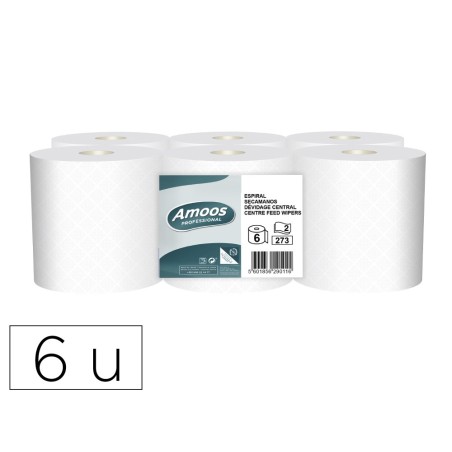 Papel secamanos amoos industrial 2 capas 32g/m2 blanco 90 mt paquete de 6 rollos