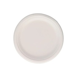 Plato fibra caña azucar bunzl biodegradable 22 cm diametro color blanco paquete de 50 unidades