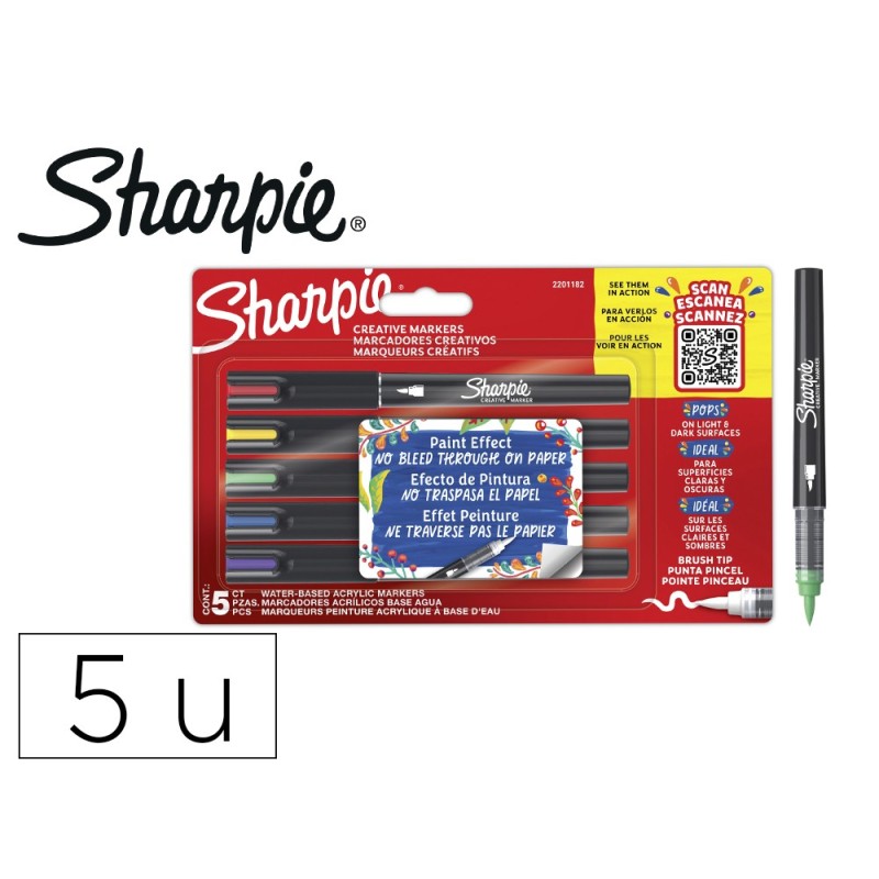 Rotulador sharpie acrylic punta pincel blister de 5 unidades colores surtidos Rotulador sharpie acrylic punta pincel blister de 5 unidades colores surtidos