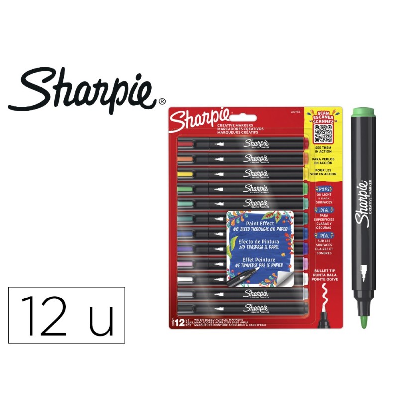 Rotulador sharpie acrylic punta redonda blister de 12 unidades colores surtidos Rotulador sharpie acrylic punta redonda blister de 12 unidades colores surtidos