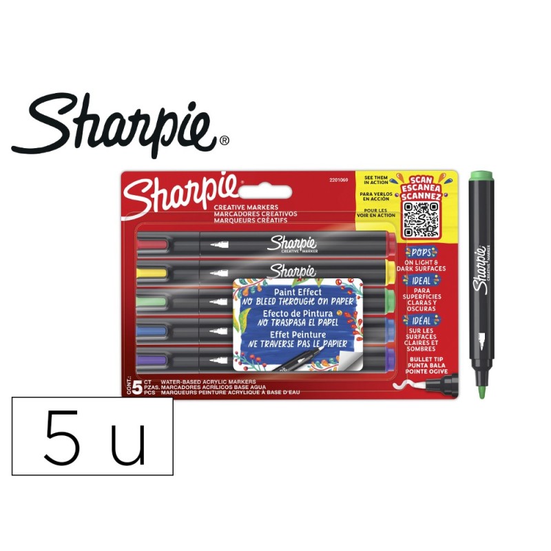 Rotulador sharpie acrylic punta redonda blister de 5 unidades colores surtidos Rotulador sharpie acrylic punta redonda blister de 5 unidades colores surtidos