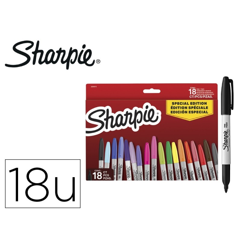 Rotulador sharpie permanente fino pack vuelta al cole pez blister de 18 unidades colores surtidos Rotulador sharpie permanente fino pack vuelta al cole pez blister de 18 unidades colores surtidos