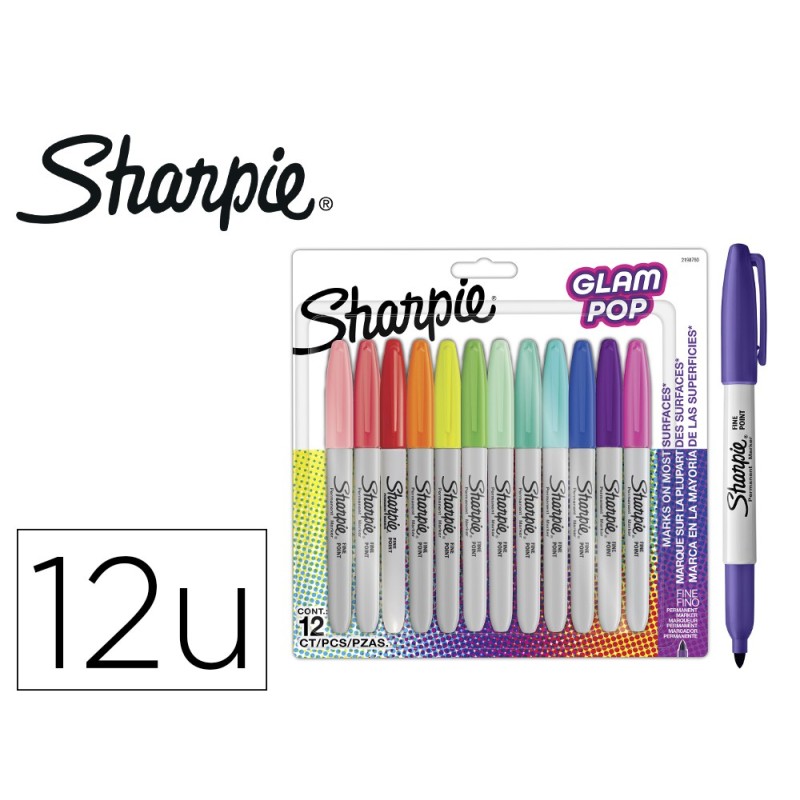 Rotulador sharpie permanente fino glam pop blister de 12 unidades colores surtidos Rotulador sharpie permanente fino glam pop blister de 12 unidades colores surtidos