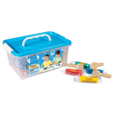 Plastilina jovi my first baby super blanda 38 g baul con 20 unidades colores surtidos  9 sellos madera surtidos