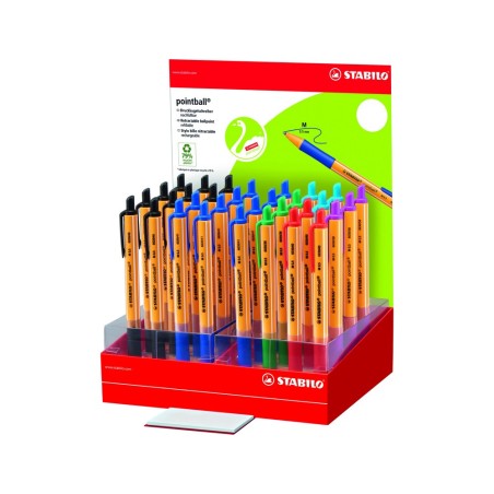 Boligrafo stabilo pointball retractil tinta aceite trazo 0,5 mm expositor de 32 unidades colores surtidos