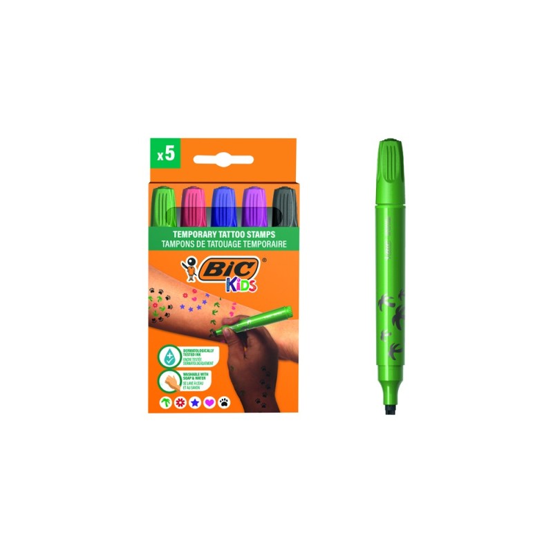 Rotulador bic kids tattoo sello caja de 5 unidades colores surtidos Rotulador bic kids tattoo sello caja de 5 unidades colores surtidos