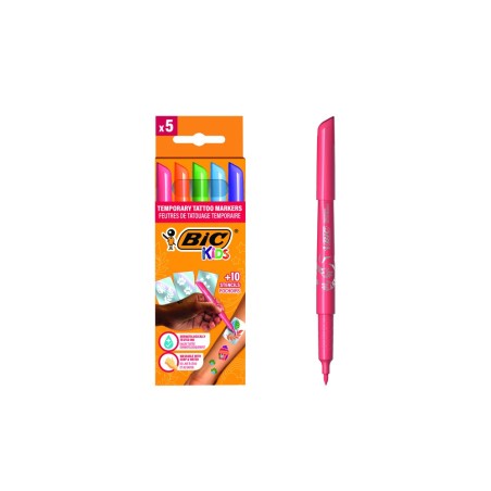 Rotulador bic kids tattoo caja de 5 unidades colores surtidos  10 plantillas