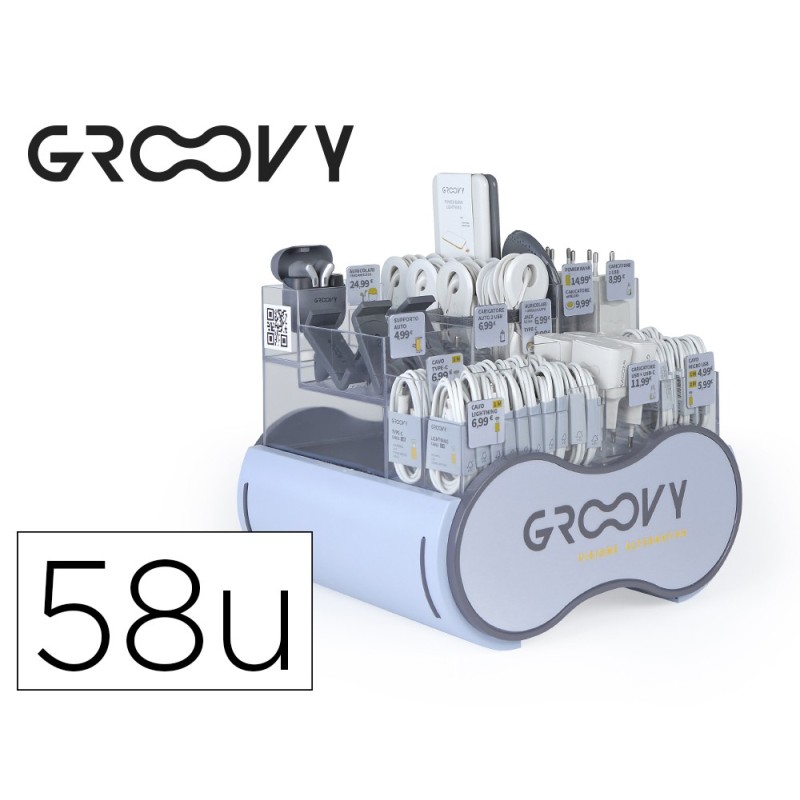 Expositor de cables cargadores y complementos de telefonia groovy contiene 58 piezas surtidas Expositor de cables cargadores y complementos de telefonia groovy contiene 58 piezas surtidas