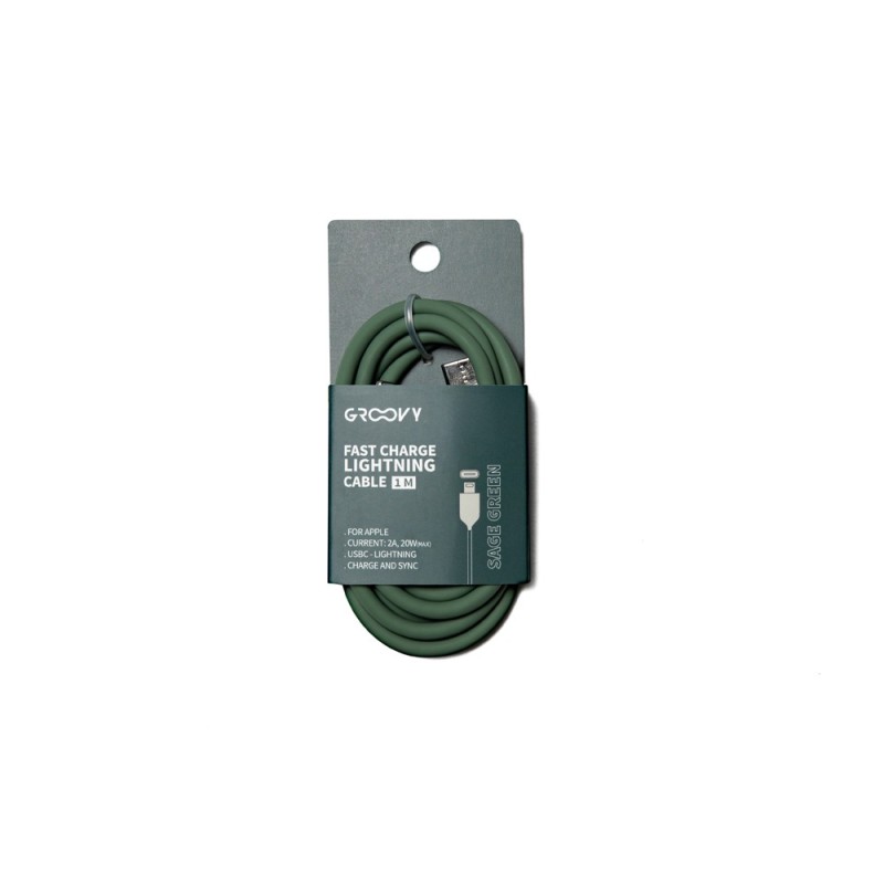Cable groovy usb 2.0 a usb c apple lightning longitud 1 mt silicona color verde salvia