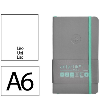 Cuaderno con gomilla antartik notes tapa blanda a6 hojas lisas gris y turquesa 100 hojas 80 gr fsc