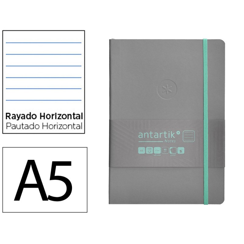 Cuaderno con gomilla antartik notes tapa blanda a5 hojas rayas gris y turquesa 80 hojas 80 gr fsc Cuaderno con gomilla antartik notes tapa blanda a5 hojas rayas gris y turquesa 80 hojas 80 gr fsc