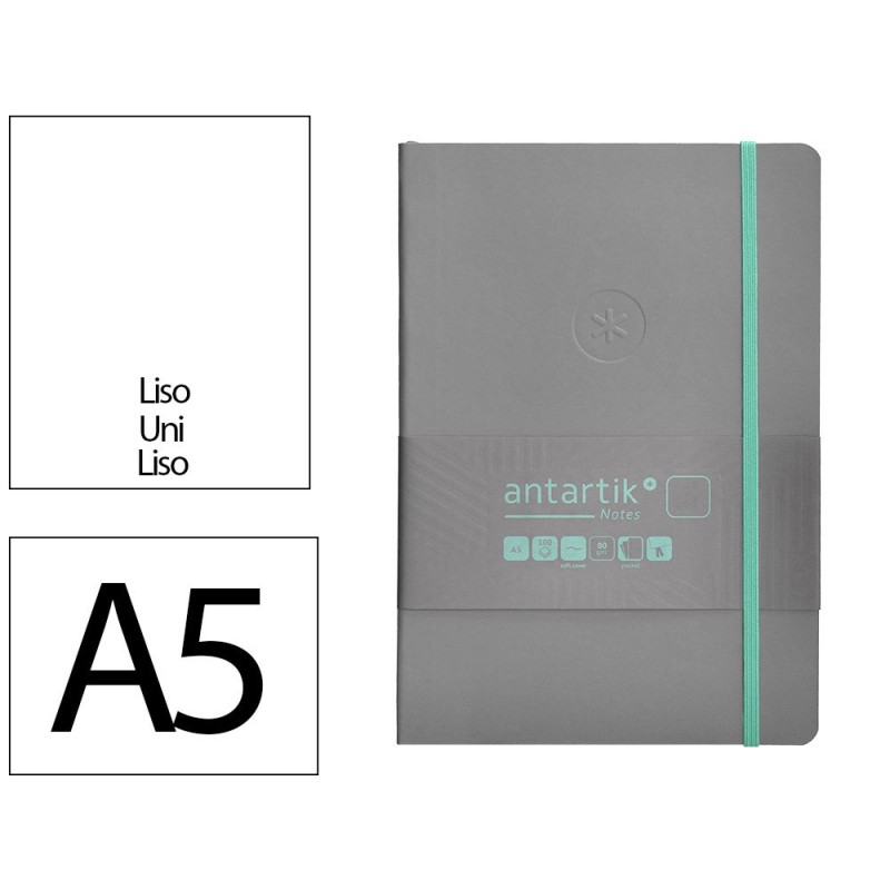 Cuaderno con gomilla antartik notes tapa blanda a5 hojas lisas gris y turquesa 80 hojas 80 gr fsc Cuaderno con gomilla antartik notes tapa blanda a5 hojas lisas gris y turquesa 80 hojas 80 gr fsc