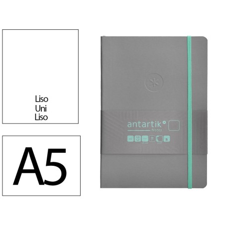 Cuaderno con gomilla antartik notes tapa blanda a5 hojas lisas gris y turquesa 80 hojas 80 gr fsc
