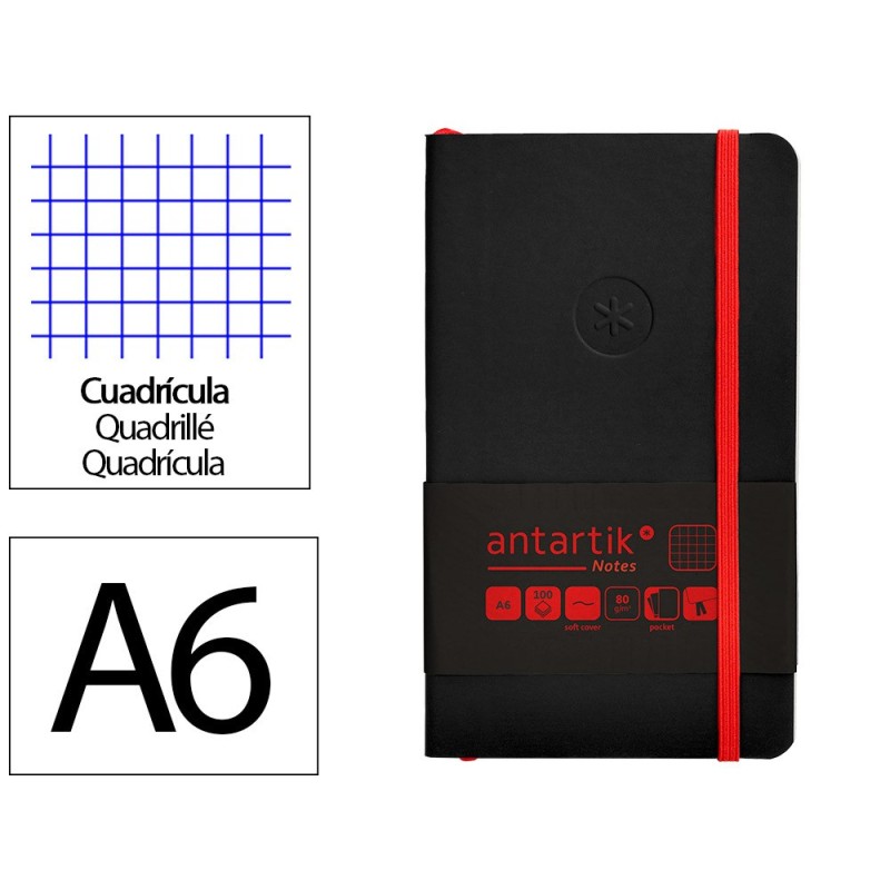 Cuaderno con gomilla antartik notes tapa blanda a6 cuadricula negro y rojo 100 hojas 80 gr fsc Cuaderno con gomilla antartik notes tapa blanda a6 cuadricula negro y rojo 100 hojas 80 gr fsc