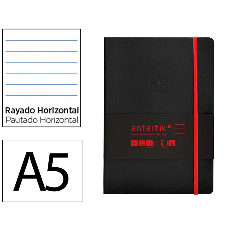Cuaderno con gomilla antartik notes tapa blanda a5 hojas rayas negro y rojo 80 hojas 80 gr fsc Cuaderno con gomilla antartik notes tapa blanda a5 hojas rayas negro y rojo 80 hojas 80 gr fsc