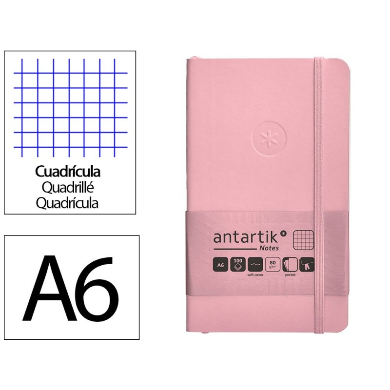 Cuaderno con gomilla antartik notes tapa blanda a6 cuadricula rosa pastel 100 hojas 80 gr fsc Cuaderno con gomilla antartik notes tapa blanda a6 cuadricula rosa pastel 100 hojas 80 gr fsc