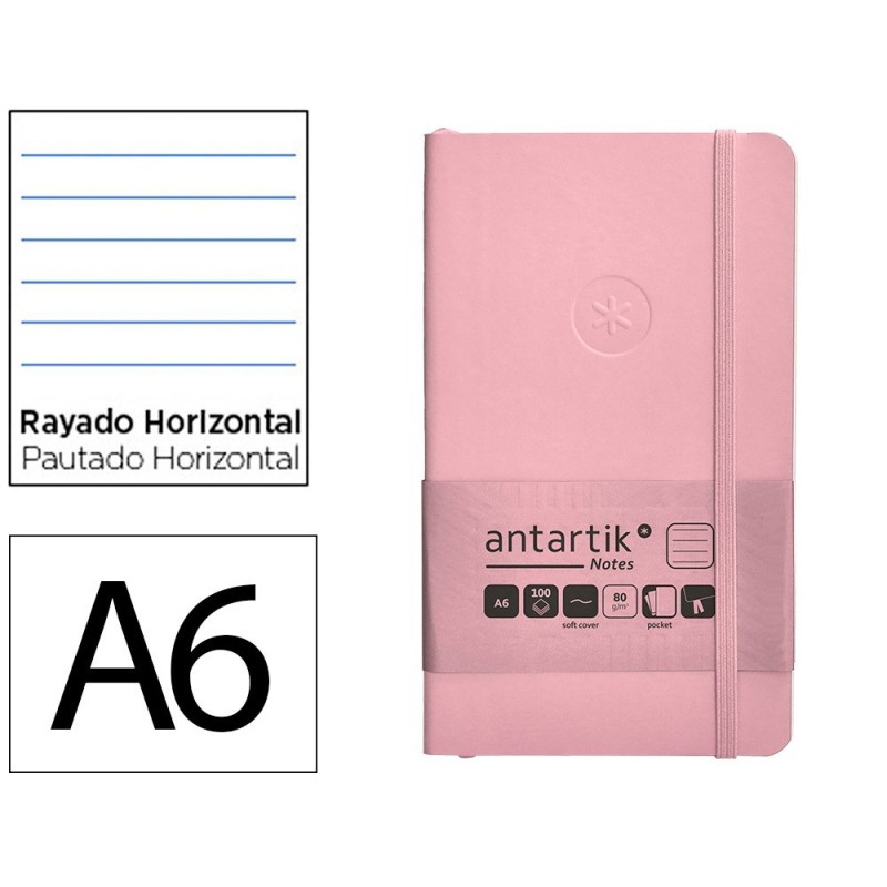 Cuaderno con gomilla antartik notes tapa blanda a6 rayas rosa pastel 100 hojas 80 gr fsc Cuaderno con gomilla antartik notes tapa blanda a6 rayas rosa pastel 100 hojas 80 gr fsc