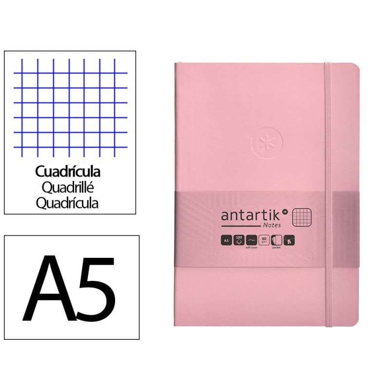 Cuaderno con gomilla antartik notes tapa blanda a5 hojas cuadricula rosa pastel 80 hojas 80 gr fsc Cuaderno con gomilla antartik notes tapa blanda a5 hojas cuadricula rosa pastel 80 hojas 80 gr fsc