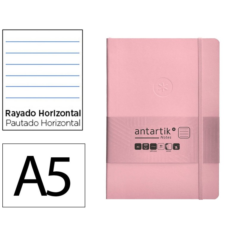 Cuaderno con gomilla antartik notes tapa blanda a5 hojas rayas rosa pastel 80 hojas 80 gr fsc Cuaderno con gomilla antartik notes tapa blanda a5 hojas rayas rosa pastel 80 hojas 80 gr fsc