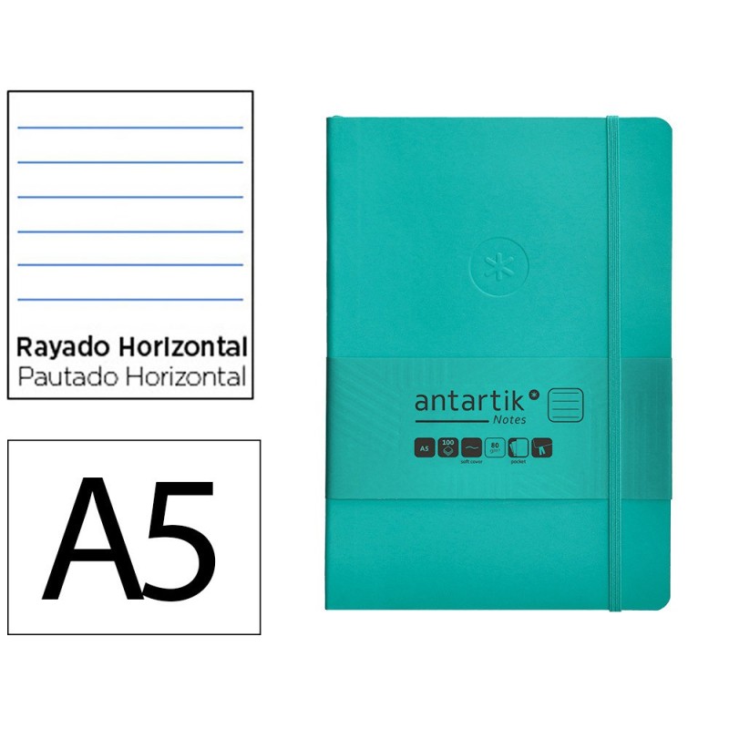Cuaderno con gomilla antartik notes tapa blanda a5 hojas rayas turquesa 80 hojas 80 gr fsc Cuaderno con gomilla antartik notes tapa blanda a5 hojas rayas turquesa 80 hojas 80 gr fsc
