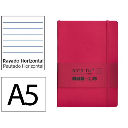 Cuaderno con gomilla antartik notes tapa blanda a5 hojas rayas burdeos 80 hojas 80 gr fsc