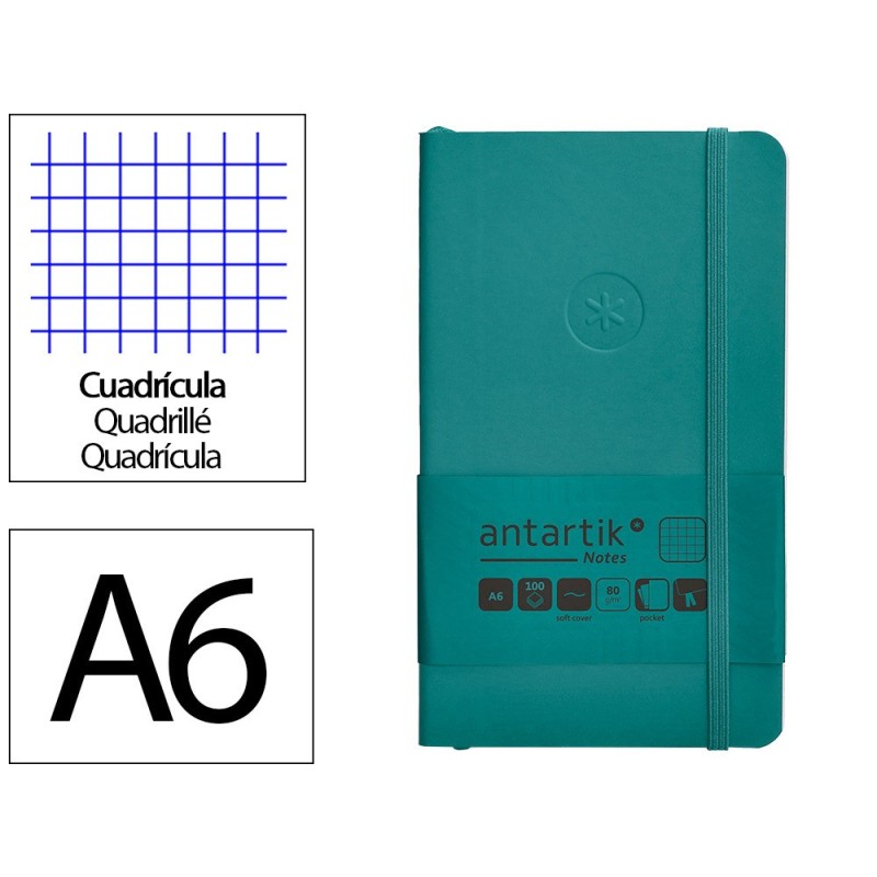 Cuaderno con gomilla antartik notes tapa blanda a6 cuadricula verde aguamarina 100 hojas 80 gr fsc Cuaderno con gomilla antartik notes tapa blanda a6 cuadricula verde aguamarina 100 hojas 80 gr fsc