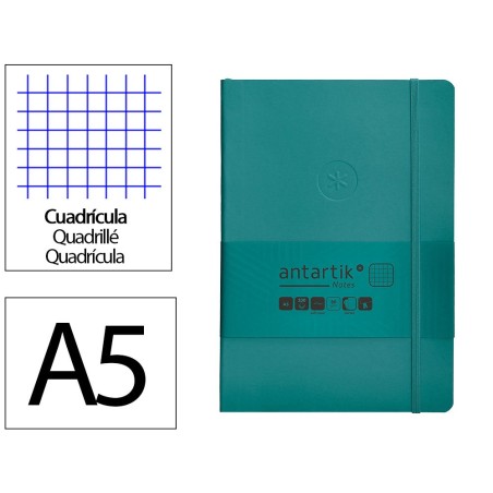 Cuaderno con gomilla antartik notes tapa blanda a5 hojas cuadricula verde aguamarina 80 hojas 80 gr fsc