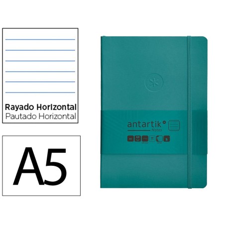 Cuaderno con gomilla antartik notes tapa blanda a5 hojas rayas verde aguamarina 80 hojas 80 gr fsc