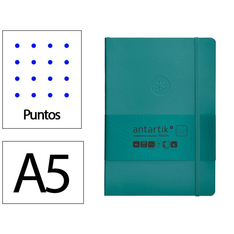 Cuaderno con gomilla antartik notes tapa blanda a5 hojas puntos verde aguamarina 80 hojas 80 gr fsc Cuaderno con gomilla antartik notes tapa blanda a5 hojas puntos verde aguamarina 80 hojas 80 gr fsc