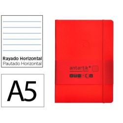 Cuaderno con gomilla antartik notes tapa blanda a5 hojas rayas rojo 80 hojas 80 gr fsc