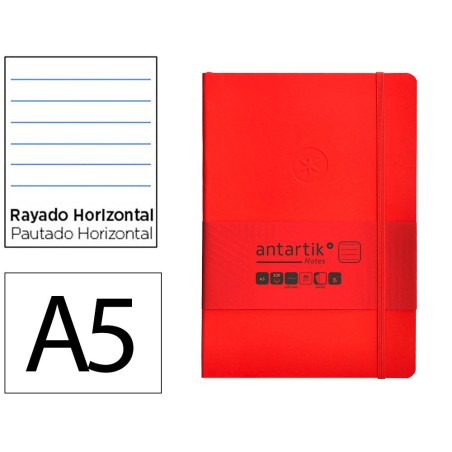 Cuaderno con gomilla antartik notes tapa blanda a5 hojas rayas rojo 80 hojas 80 gr fsc