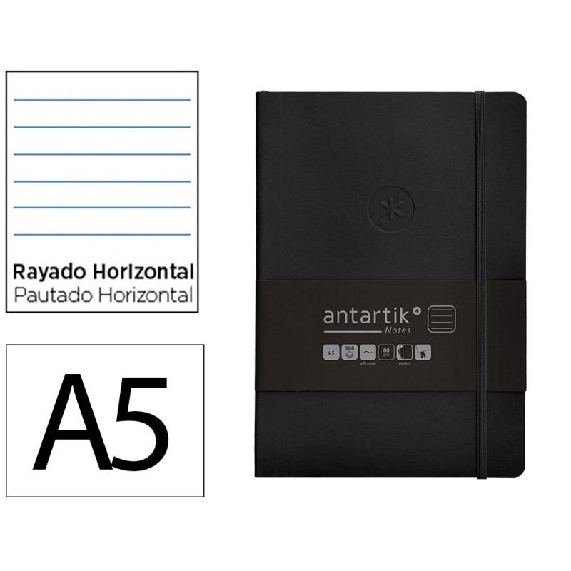 Cuaderno con gomilla antartik notes tapa blanda a5 hojas rayas negro 80 hojas 80 gr fsc Cuaderno con gomilla antartik notes tapa blanda a5 hojas rayas negro 80 hojas 80 gr fsc