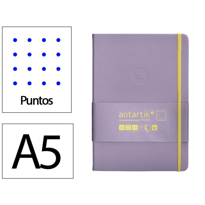 Cuaderno con gomilla antartik notes tapa dura a5 hojas puntos morado y amarillo 100 hojas 80 gr fsc Cuaderno con gomilla antartik notes tapa dura a5 hojas puntos morado y amarillo 100 hojas 80 gr fsc