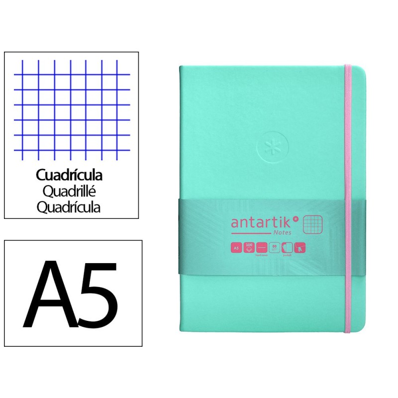 Cuaderno con gomilla antartik notes tapa dura a5 hojas cuadricula rosa y turquesa 100 hojas 80 gr fsc Cuaderno con gomilla antartik notes tapa dura a5 hojas cuadricula rosa y turquesa 100 hojas 80 gr fsc